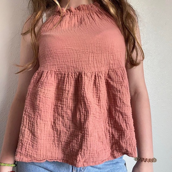 Pink cottage core aesthetic linen top - Picture 2 of 4